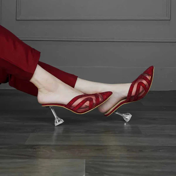Crystal Sheen Heels Maroon