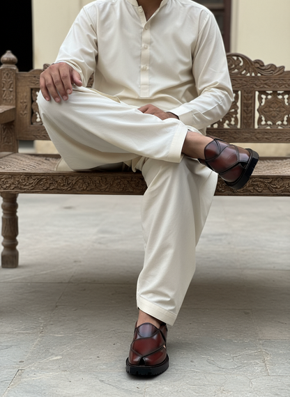 Narozi Hand Made Chappal ( Black/Maroon)